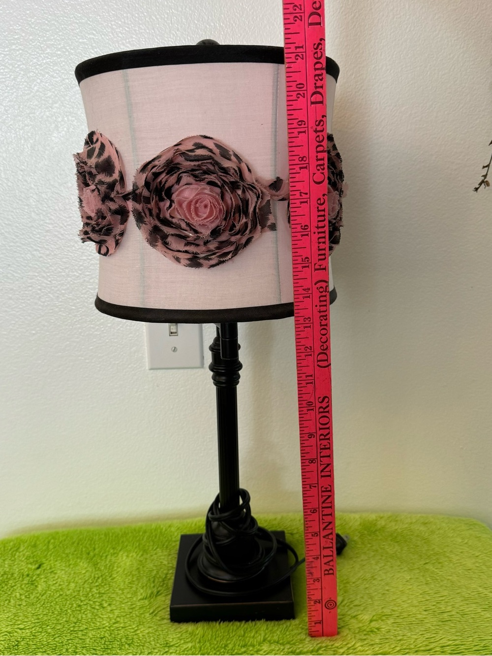 Table Lamp with Pink Lampshade and Decorative Fabric Flowers - Picture 8 of 13